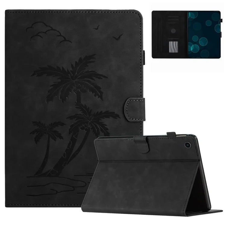 For Lenovo Tab M10 Plus (3rd Gen) Case Coconut Tree Imprinted PU Leather Folio Stand Smart Tablet Cover