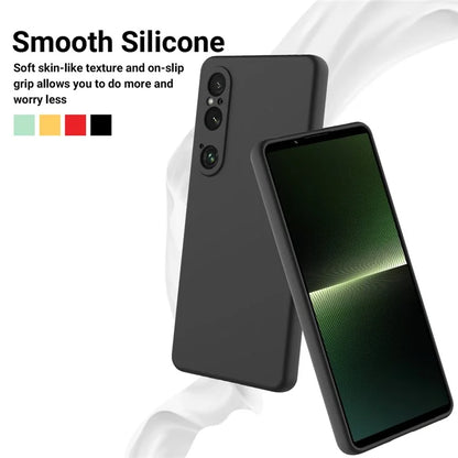 For Sony Xperia 1 VI Case Liquid Silicone Lining Cushion Drop Protection Phone Cover with Strap