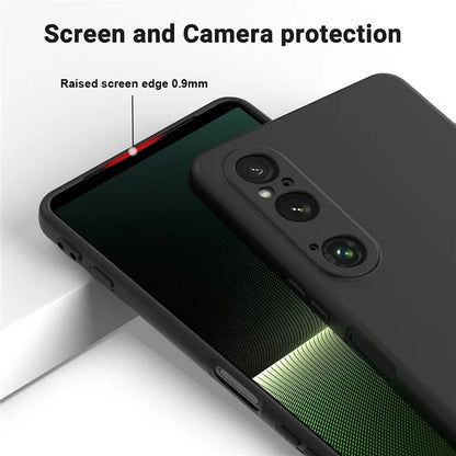 For Sony Xperia 1 VI Case Liquid Silicone Lining Cushion Drop Protection Phone Cover with Strap
