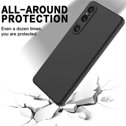 For Sony Xperia 1 VI Case Liquid Silicone Lining Cushion Drop Protection Phone Cover with Strap