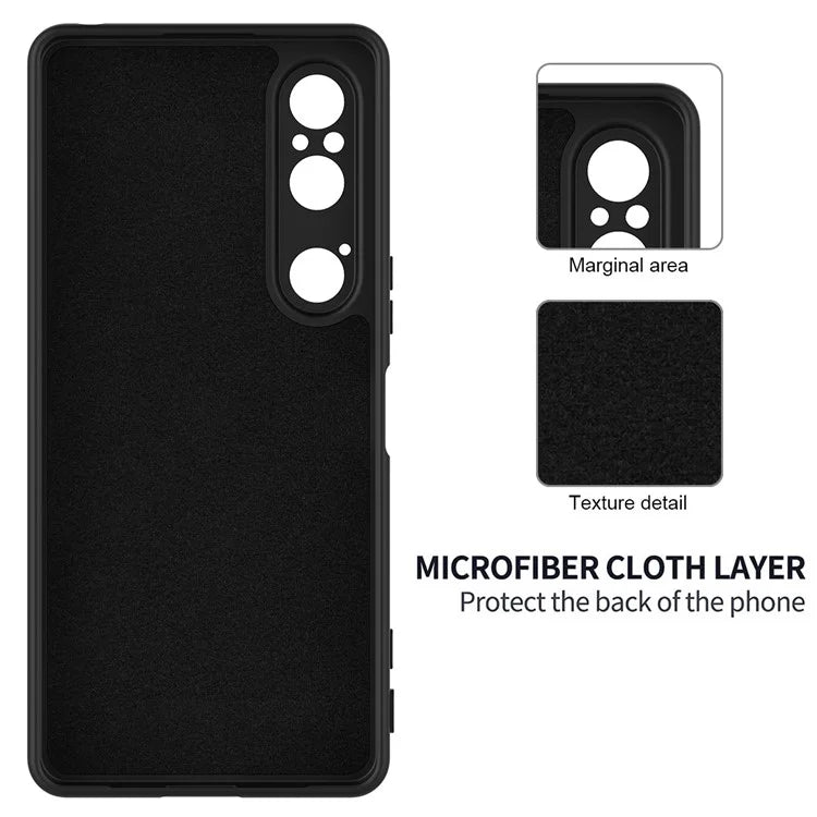 For Sony Xperia 1 VI Case Liquid Silicone Lining Cushion Drop Protection Phone Cover with Strap