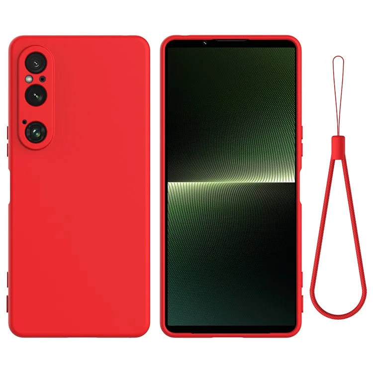 For Sony Xperia 1 VI Case Liquid Silicone Lining Cushion Drop Protection Phone Cover with Strap
