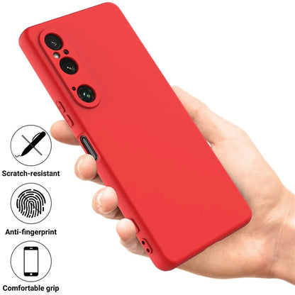 For Sony Xperia 1 VI Case Liquid Silicone Lining Cushion Drop Protection Phone Cover with Strap