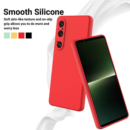 For Sony Xperia 1 VI Case Liquid Silicone Lining Cushion Drop Protection Phone Cover with Strap