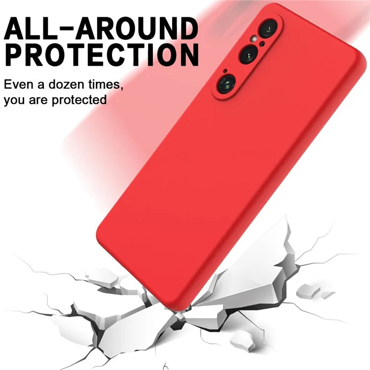 For Sony Xperia 1 VI Case Liquid Silicone Lining Cushion Drop Protection Phone Cover with Strap
