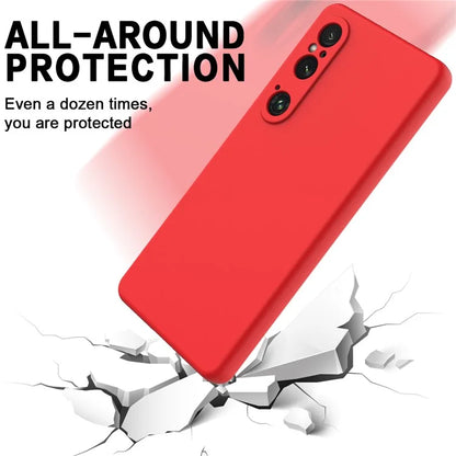 For Sony Xperia 1 VI Case Liquid Silicone Lining Cushion Drop Protection Phone Cover with Strap