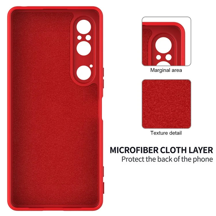 For Sony Xperia 1 VI Case Liquid Silicone Lining Cushion Drop Protection Phone Cover with Strap