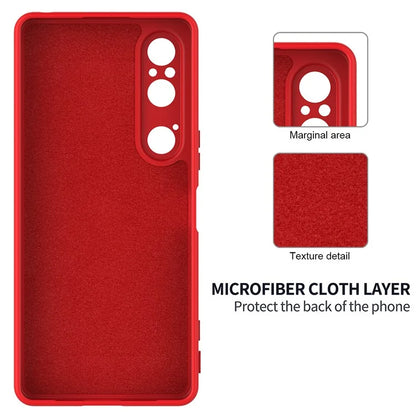 For Sony Xperia 1 VI Case Liquid Silicone Lining Cushion Drop Protection Phone Cover with Strap
