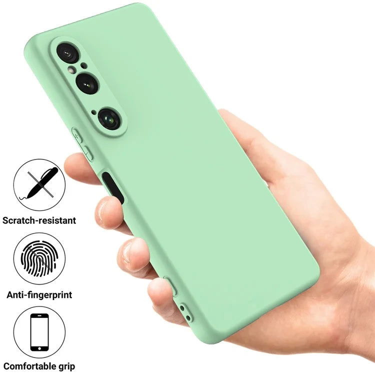 For Sony Xperia 1 VI Case Liquid Silicone Lining Cushion Drop Protection Phone Cover with Strap