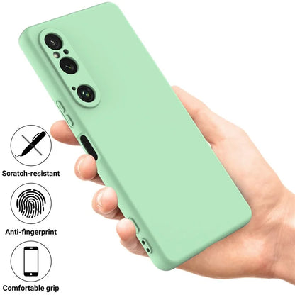 For Sony Xperia 1 VI Case Liquid Silicone Lining Cushion Drop Protection Phone Cover with Strap