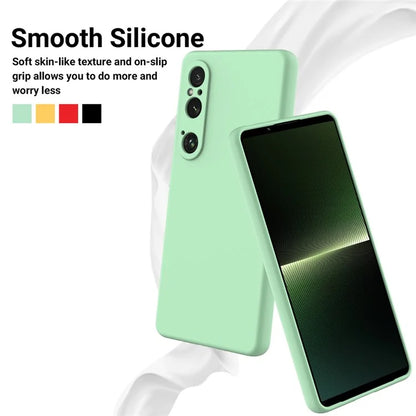 For Sony Xperia 1 VI Case Liquid Silicone Lining Cushion Drop Protection Phone Cover with Strap