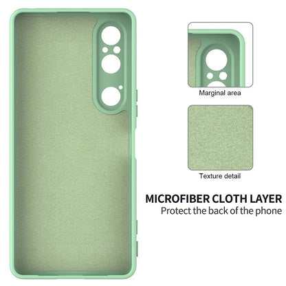 For Sony Xperia 1 VI Case Liquid Silicone Lining Cushion Drop Protection Phone Cover with Strap