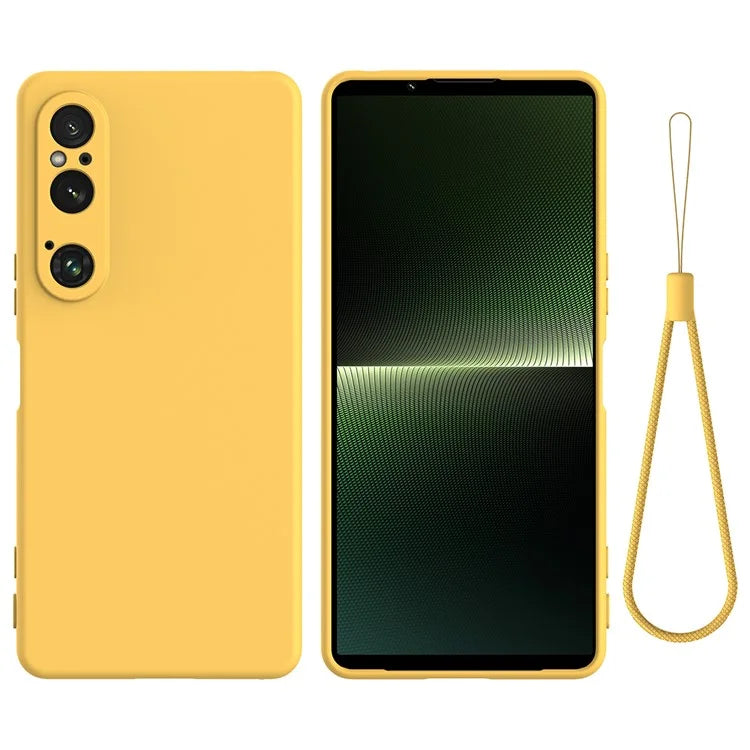 For Sony Xperia 1 VI Case Liquid Silicone Lining Cushion Drop Protection Phone Cover with Strap