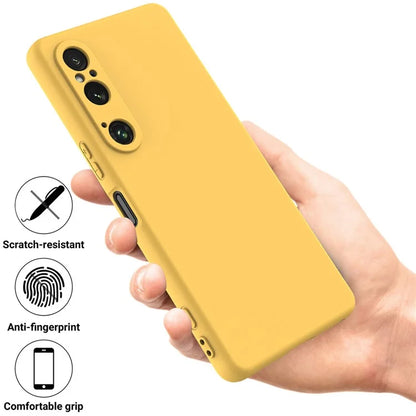 For Sony Xperia 1 VI Case Liquid Silicone Lining Cushion Drop Protection Phone Cover with Strap