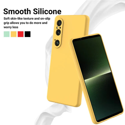 For Sony Xperia 1 VI Case Liquid Silicone Lining Cushion Drop Protection Phone Cover with Strap