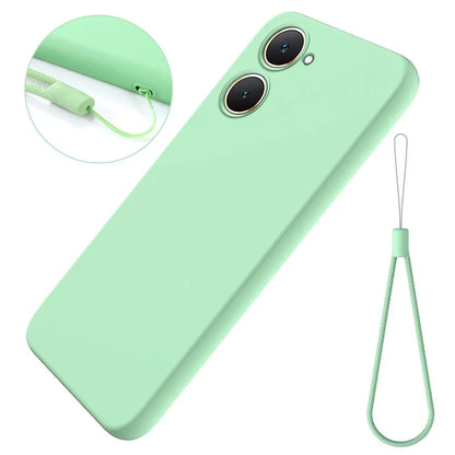 For vivo Y03 Phone Cover Liquid Silicone Drop-resistant Protective Case with Hand Strap