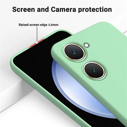 For vivo Y03 Phone Cover Liquid Silicone Drop-resistant Protective Case with Hand Strap