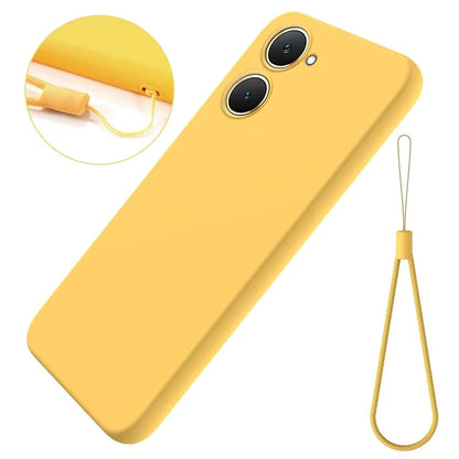 For vivo Y03 Phone Cover Liquid Silicone Drop-resistant Protective Case with Hand Strap