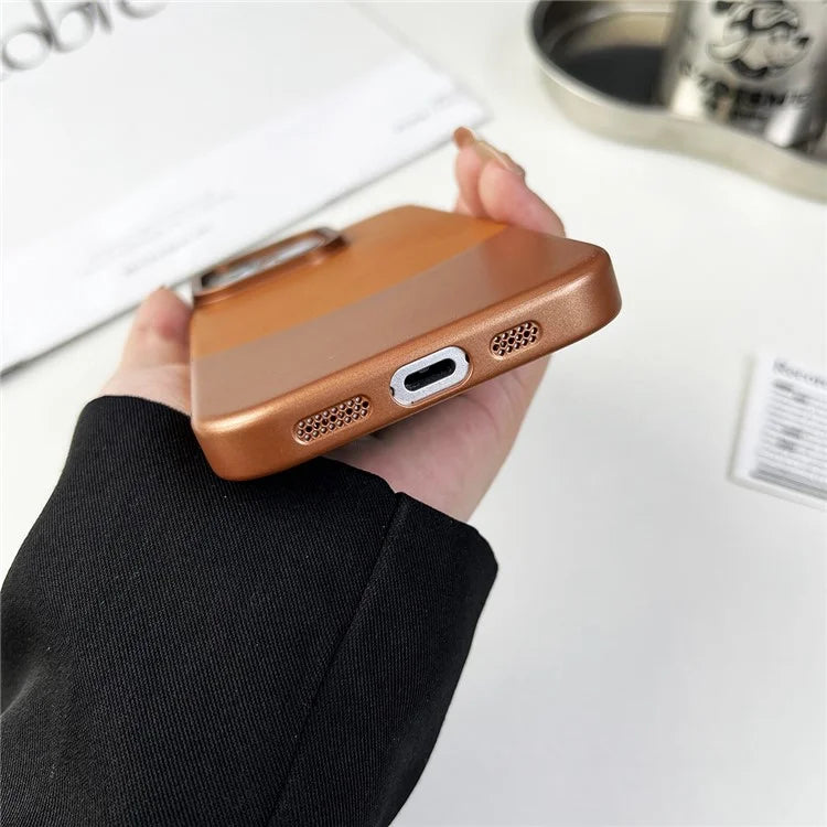 For iPhone 14 Pro Case Nappa Texture PU Hard PC Protective Phone Cover