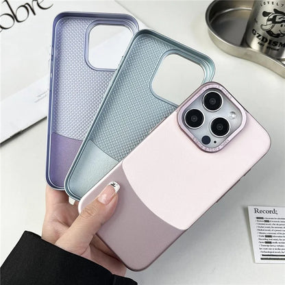 For iPhone 15 Pro Max Phone Case Nappa Texture Leather+PC Back Cover