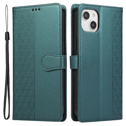 R20 for iPhone 15 Case Splicing Imprinted Rhombus Anti-Scratch Leather Phone Cover