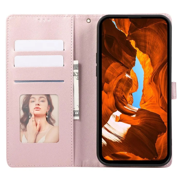 R20 for iPhone 15 Case Splicing Imprinted Rhombus Anti-Scratch Leather Phone Cover