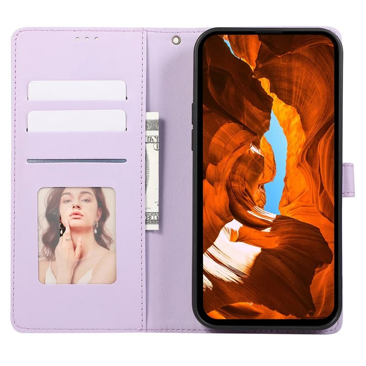 R20 for iPhone 13 6.1 inch Case PU Leather Splicing Rhombus Phone Cover with Wrist Strap