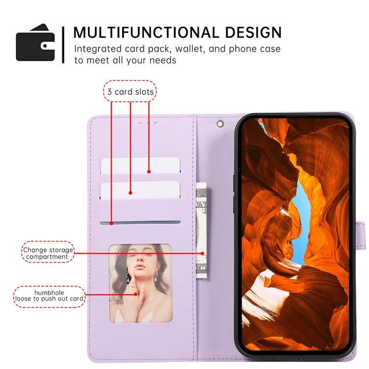R20 for iPhone 13 6.1 inch Case PU Leather Splicing Rhombus Phone Cover with Wrist Strap