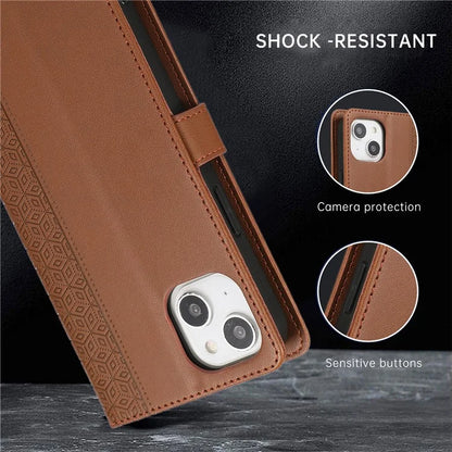 R20 for iPhone 13 6.1 inch Case PU Leather Splicing Rhombus Phone Cover with Wrist Strap