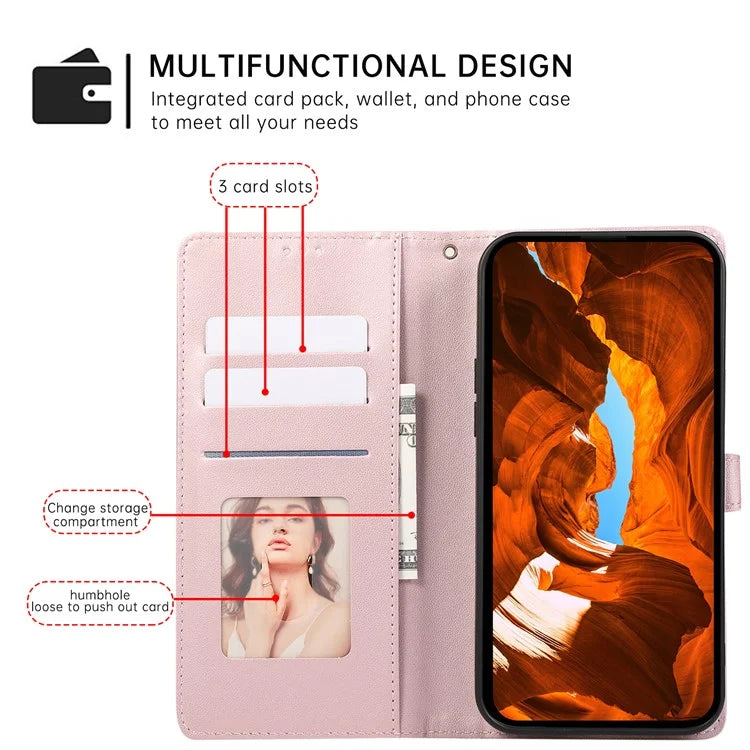 R20 for iPhone 13 6.1 inch Case PU Leather Splicing Rhombus Phone Cover with Wrist Strap