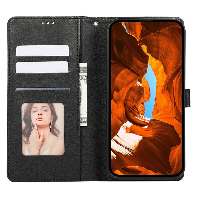 R20 for iPhone 13 6.1 inch Case PU Leather Splicing Rhombus Phone Cover with Wrist Strap