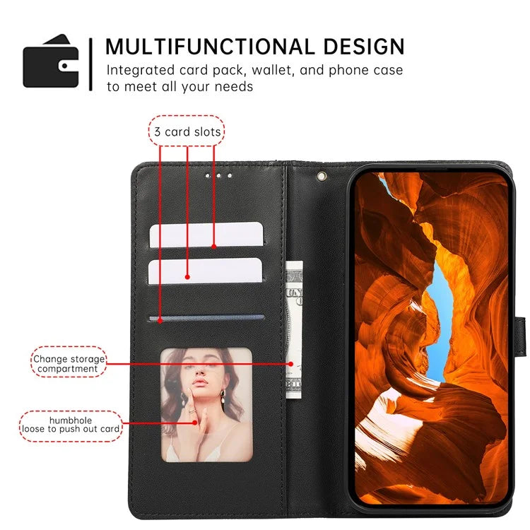 R20 for iPhone 13 6.1 inch Case PU Leather Splicing Rhombus Phone Cover with Wrist Strap