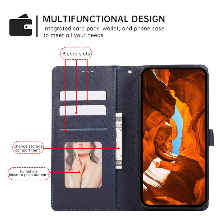 R20 for iPhone 13 6.1 inch Case PU Leather Splicing Rhombus Phone Cover with Wrist Strap
