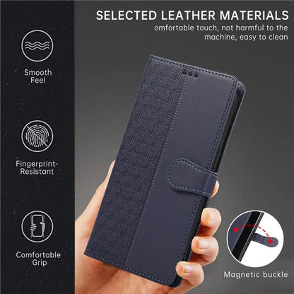 R20 for iPhone 13 6.1 inch Case PU Leather Splicing Rhombus Phone Cover with Wrist Strap