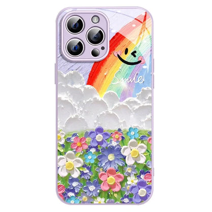 For iPhone 15 Pro Case Smile Rainbow Pattern Shockproof TPU+Tempered Glass Back Cover