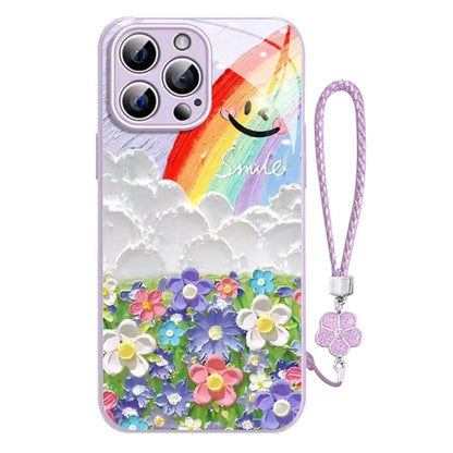 For iPhone 15 Pro Max Shockproof Case Smile Rainbow Pattern Phone Cover with Wrist Strap