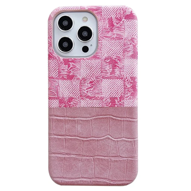 For iPhone 15 Pro Max Case Crocodile Texture Splicing PU Leather Coated PC Phone Cover