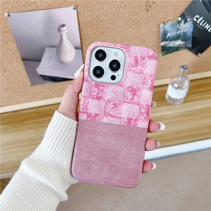 For iPhone 15 Pro Max Case Crocodile Texture Splicing PU Leather Coated PC Phone Cover