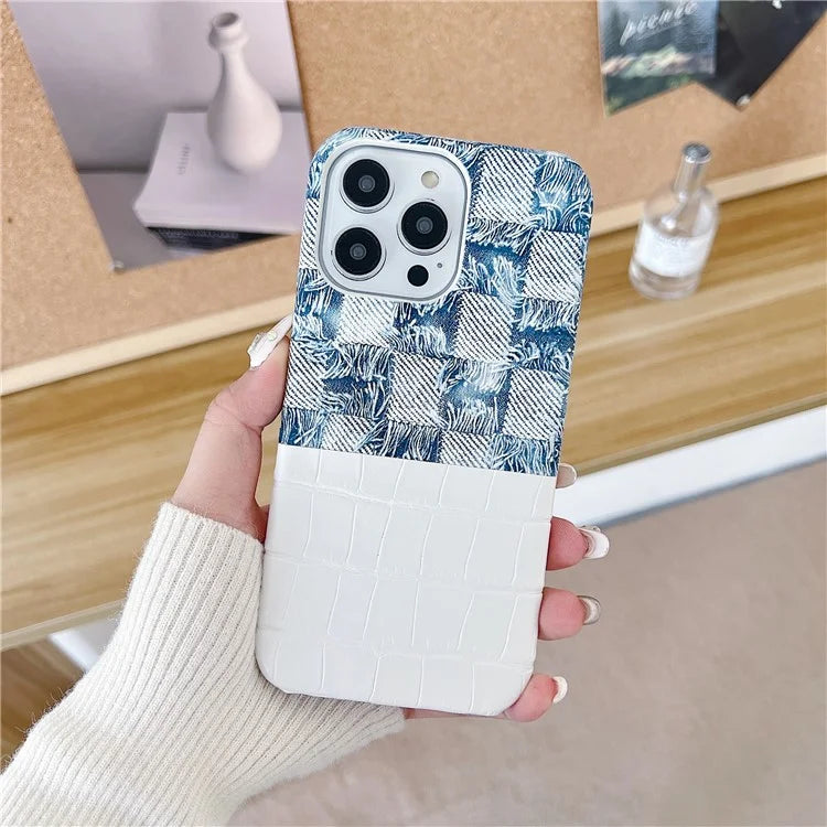 For iPhone 15 Pro Max Case Crocodile Texture Splicing PU Leather Coated PC Phone Cover