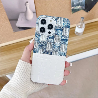 For iPhone 15 Pro Max Case Crocodile Texture Splicing PU Leather Coated PC Phone Cover