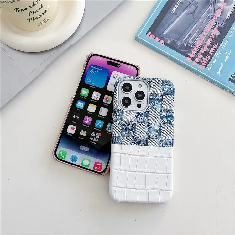 For iPhone 15 Pro Max Case Crocodile Texture Splicing PU Leather Coated PC Phone Cover