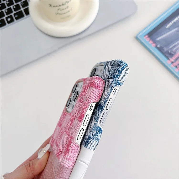 For iPhone 15 Pro Max Case Crocodile Texture Splicing PU Leather Coated PC Phone Cover