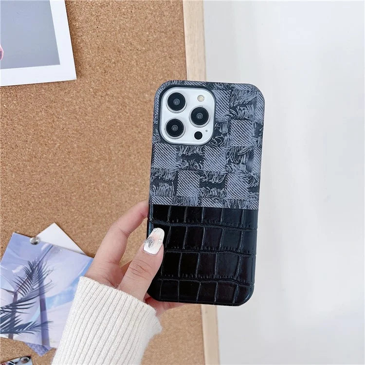 For iPhone 15 Pro Max Case Crocodile Texture Splicing PU Leather Coated PC Phone Cover