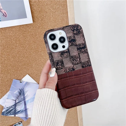 For iPhone 15 Pro Max Case Crocodile Texture Splicing PU Leather Coated PC Phone Cover