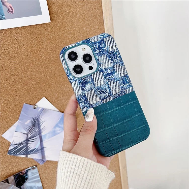For iPhone 15 Pro Max Case Crocodile Texture Splicing PU Leather Coated PC Phone Cover