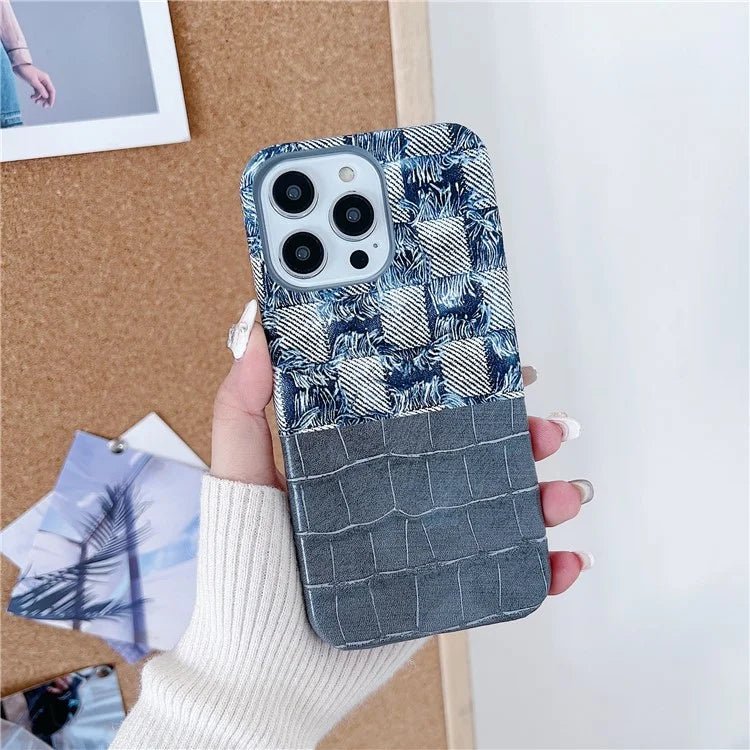 For iPhone 15 Pro Max Case Crocodile Texture Splicing PU Leather Coated PC Phone Cover