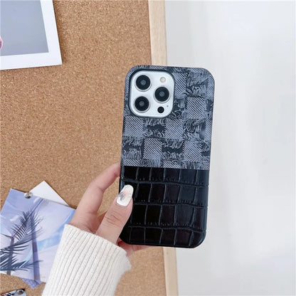 For iPhone 15 Pro Cover Denim Crocodile Texture Splicing Anti-drop PU Leather+PC Phone Case