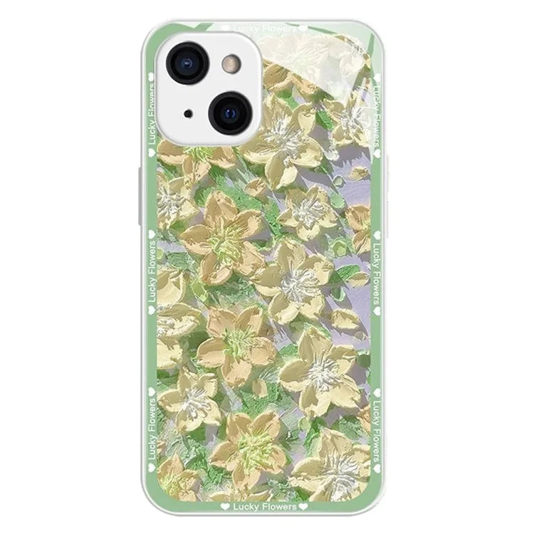 For iPhone 15 Case Oil Painting Floral Pattern Phone Back Shell