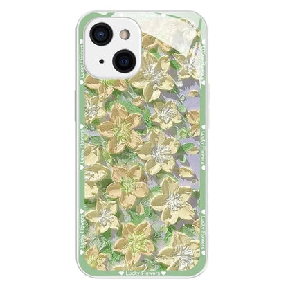 For iPhone 15 Case Oil Painting Floral Pattern Phone Back Shell
