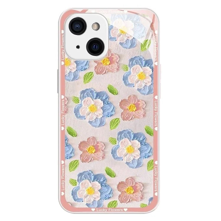 For iPhone 15 Case Oil Painting Floral Pattern Phone Back Shell